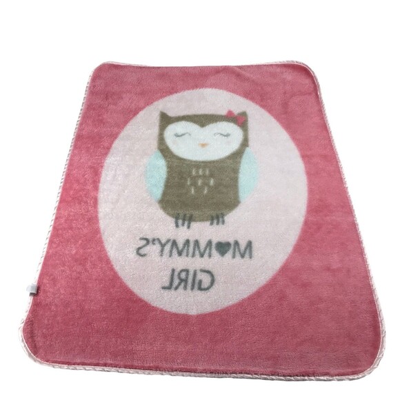 HB Hudson Plush Mommy’s Girl Pink Satin‎ Edge Baby Girl Blanket Owl - Picture 9 of 12